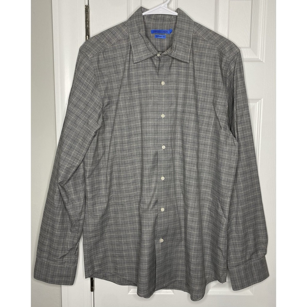J McLaughlin Men's Modern Fit‎ Button Up Plaid Shirt Grey Size Large